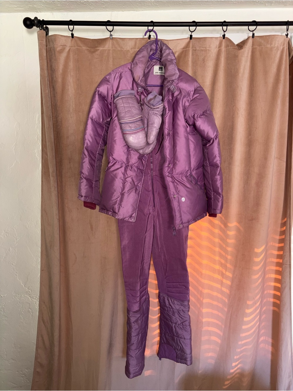Purple Puffer Jacket with Matching Snow Pants and Mittens